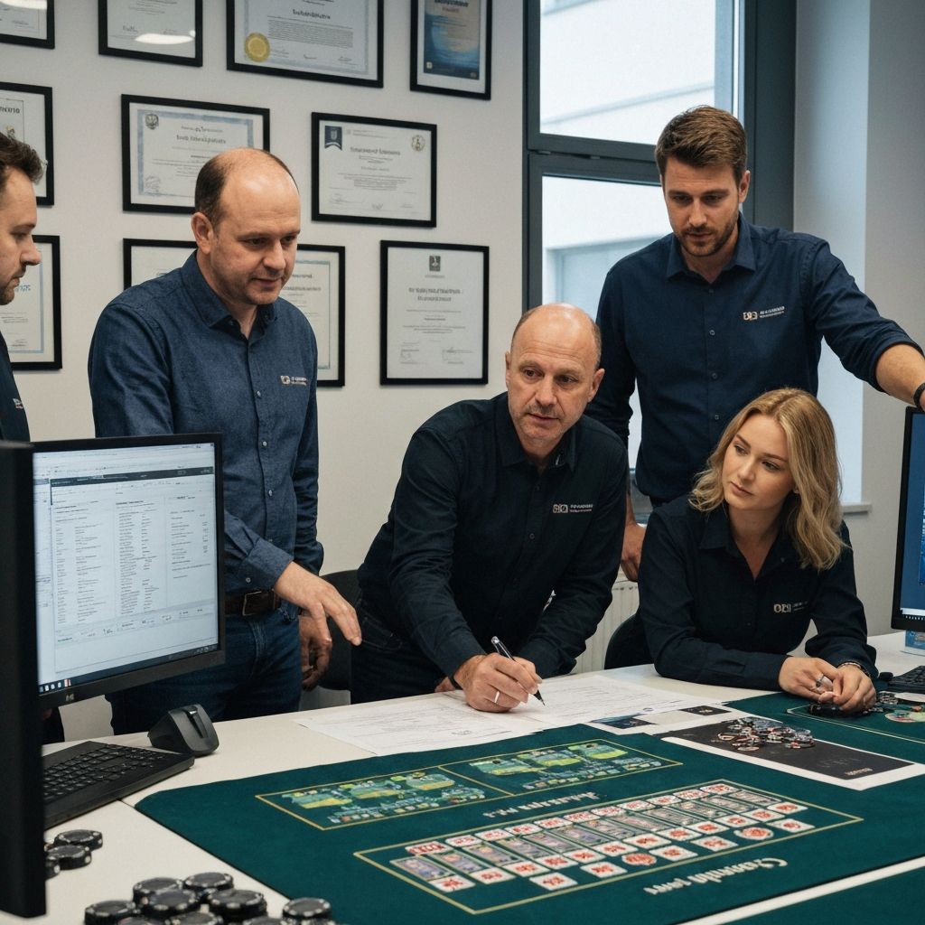Expert team analyzing casino certifications